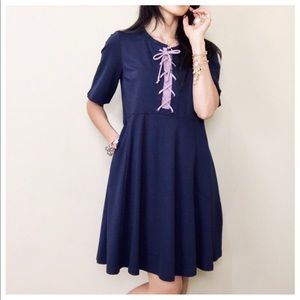 Anthropologie Navy/Lavender Flare Dress *Maeve*